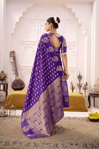 purple roop art silk blend weaving zari festive special saree
