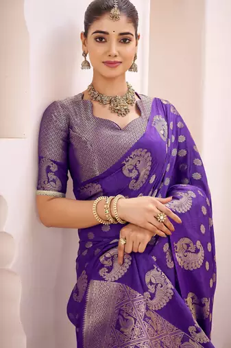 purple roop art silk blend weaving zari festive special saree
