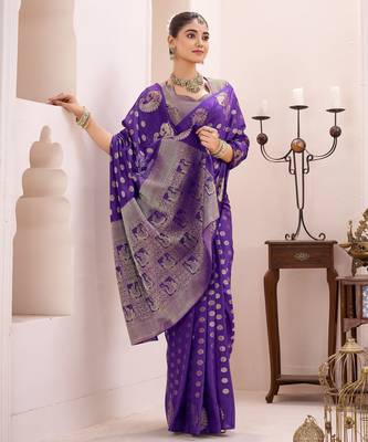 purple roop art silk blend weaving zari festive special saree 5