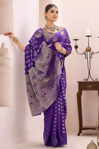 purple roop art silk blend weaving zari festive special saree