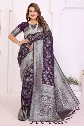 purple color georgette silk blend blend fabric woven laheriya jari designer saree