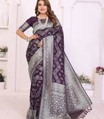 purple color georgette silk blend blend fabric woven laheriya jari designer saree