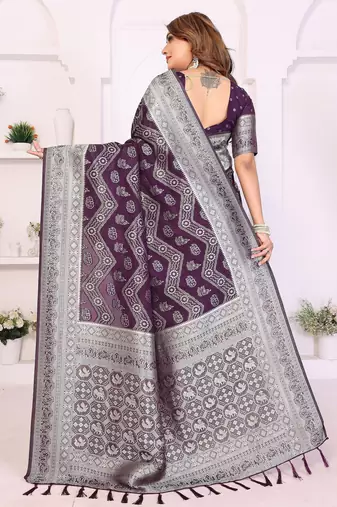 purple georgette silk blend blend woven laheriya zari saree