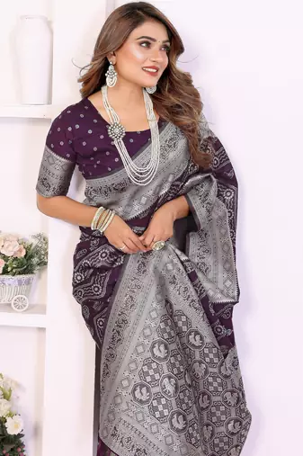 purple georgette silk blend blend woven laheriya zari saree