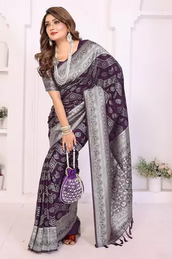 purple georgette silk blend blend woven laheriya zari saree