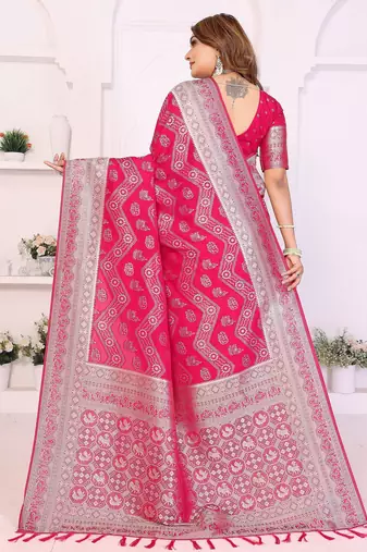 pink georgette silk blend blend woven laheriya zari saree