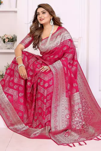 pink georgette silk blend blend woven laheriya zari saree