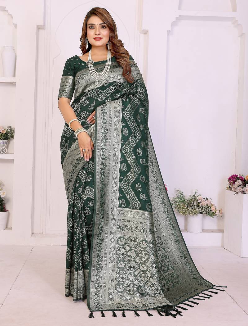 green color georgette silk blend blend fabric woven laheriya jari designer saree