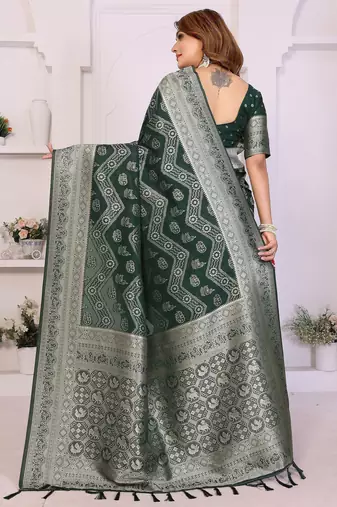 green georgette silk blend blend woven laheriya zari saree