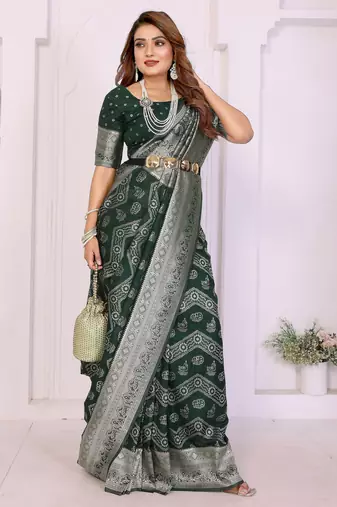green georgette silk blend blend woven laheriya zari saree