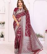 maroon color georgette silk blend blend fabric woven laheriya jari designer saree