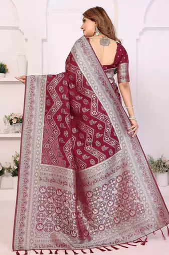 maroon georgette silk blend blend woven laheriya zari saree