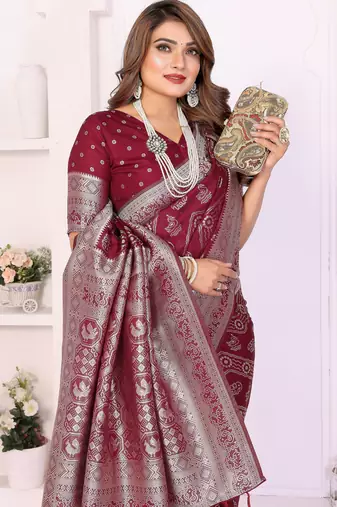 maroon georgette silk blend blend woven laheriya zari saree