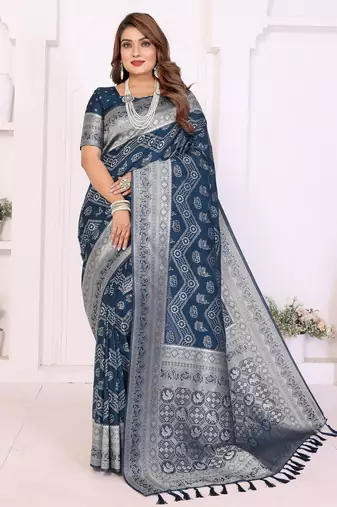 blue color georgette silk blend blend fabric woven laheriya jari designer saree