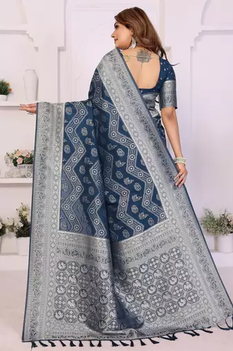 blue georgette silk blend blend woven laheriya zari saree