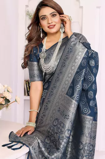blue georgette silk blend blend woven laheriya zari saree