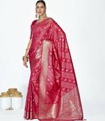 pink color banarasi art silk fabric woven zari designer saree