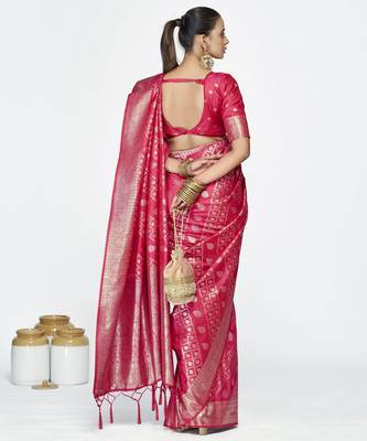 pink faux banarasi art silk blend woven zari saree 2