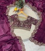 Plum Color Embroidered Satin Silk Saree