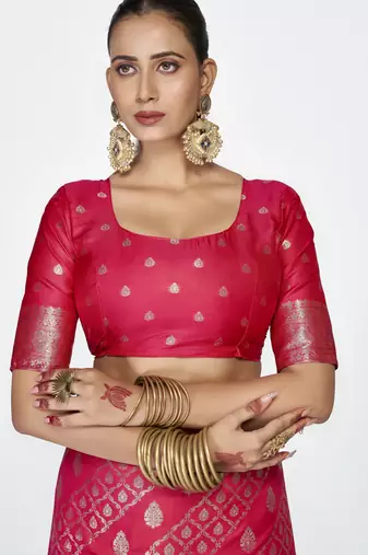 pink faux banarasi art silk blend woven zari saree