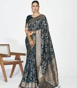 teal blue color banarasi art silk fabric woven zari designer saree
