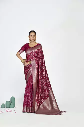 burgundy color banarasi art silk fabric woven zari designer saree