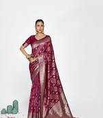 burgundy color banarasi art silk fabric woven zari designer saree