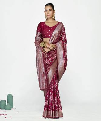 burgundy faux banarasi art silk blend woven zari saree 4