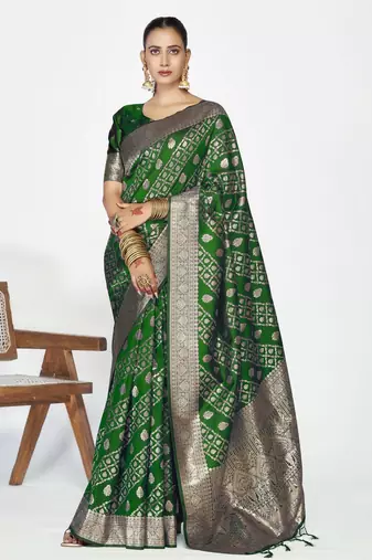 green color banarasi art silk fabric woven zari designer saree