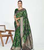green color banarasi art silk fabric woven zari designer saree