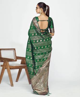 green faux banarasi art silk blend woven zari saree 2