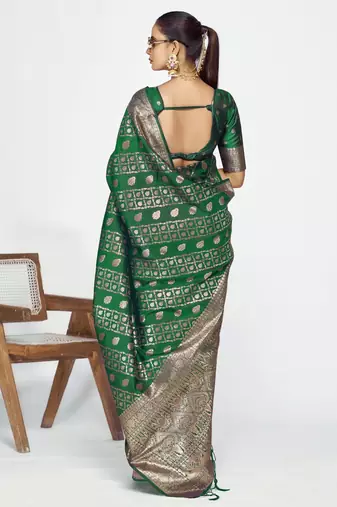green faux banarasi art silk blend woven zari saree