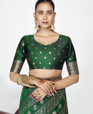 green faux banarasi art silk blend woven zari saree 5
