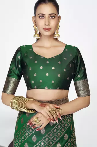 green faux banarasi art silk blend woven zari saree