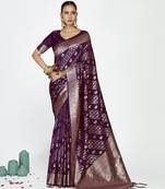 purple color banarasi art silk fabric woven zari designer saree