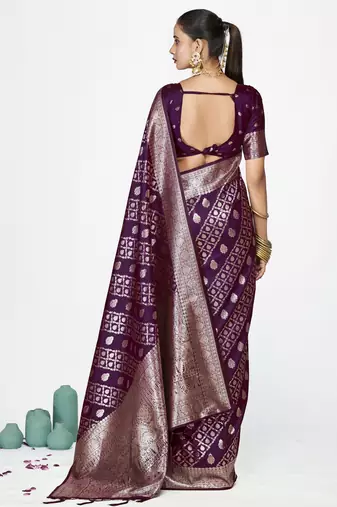 purple faux banarasi art silk blend woven zari saree