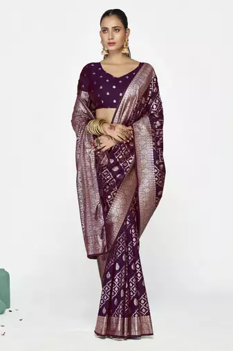 purple faux banarasi art silk blend woven zari saree