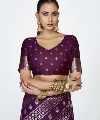 purple faux banarasi art silk blend woven zari saree 5