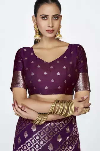 purple faux banarasi art silk blend woven zari saree