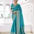 firozi color beautiful chinon fabric woven saree for trendy girlie looks