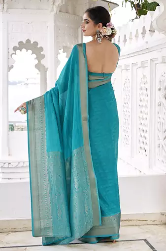 firozi chinon woven saree trendy girlie looks