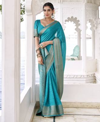 firozi chinon woven saree trendy girlie looks 5