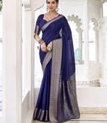 blue color beautiful chinon fabric woven designer saree for trendy girlie looks