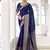 blue color beautiful chinon fabric woven saree for trendy girlie looks