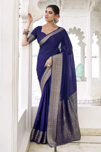 blue chinon woven saree trendy girlie looks