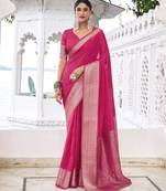 pink color beautiful chinon fabric woven designer saree for trendy girlie looks