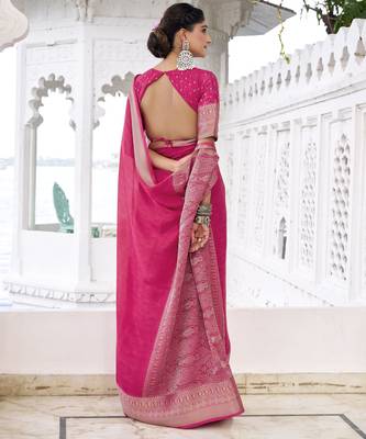 pink chinon woven saree trendy girlie looks 3