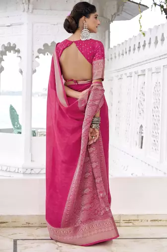 pink chinon woven saree trendy girlie looks