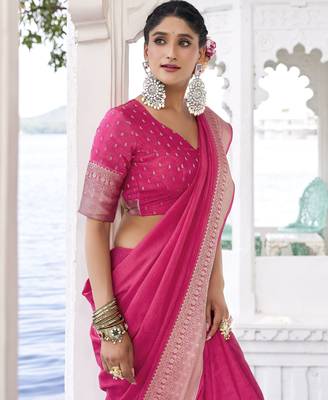 pink chinon woven saree trendy girlie looks 4