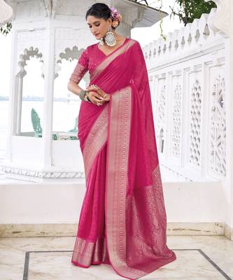 pink chinon woven saree trendy girlie looks 5